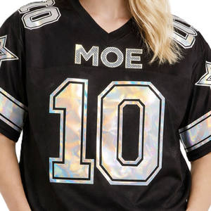 Camiseta de fútbol americano holográfica para mujer, con transferencia térmica, de malla, transpirable, de poliéster, con cuello en V, estilo urbano, uniforme de equipo, OEM - Product Image 5