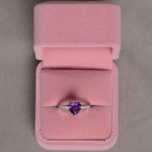 Natural Amethyst <b>Ring</b> Heart Cut Purple Gemstone <b>Ring</b> Sterling <b>Silver</b> February Birthstone Jewelry Gift Women - Product Image 4
