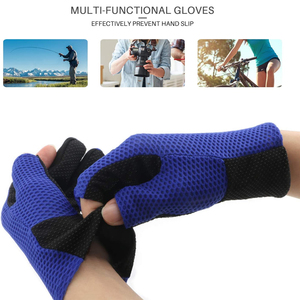 Guantes de Pesca Premium de Medio Dedo, de Malla Azul y Negra, Transpirables, Ligeros, Unisex, para Todas las Estaciones, con Cierre de Tirón, Ecológicos - Product Image 3
