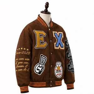 Veste streetwear pour homme, style hip-hop vintage, effet pigmenté, luxueuse, avec plusieurs patchs en chenille, 360 GSM, épaisse, matelassée et doublée - Product Image 4