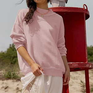 New Trendy Women Knitted Mockneck Fleece Sweatshirt Pullover Drop Shoulder Style Comfortable Autumn/Winter <b>Top</b> Custom Front Logo - Product Image 5