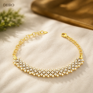 Bracelet chaîne en or jaune vermeil 10K, diamant rond brillant, cadeau de mariage, bijoux en moissanite - Product Image 3