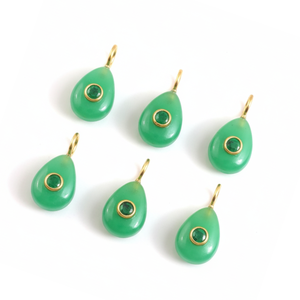 Natural Green Chrysoprase Pear Gemstone Handmade 925 <b>Silver</b> Gold Plated Double Loose Stone Inlay Fashion Pendant Charm Jewelry - Product Image 5
