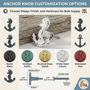 Tirador y Perilla de Hierro Fundido Ba White Modern Distressed Coastal Anchor para Armario y Cajón, Muebles de Sala de Estar - Product Image 4
