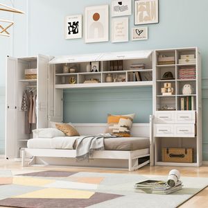 Full-Size <b>White</b> Murphy <b>Bed</b> with Closet Drawers Shelves Wall <b>Bed</b> with Practical <b>Storage</b> Solutions - Product Image 2