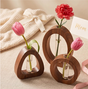 Vase à fleurs en bois fait main de haute qualité - Décoration de table de mariage - Design moderne de style farmhouse - Matériel naturel écologique - Product Image 1