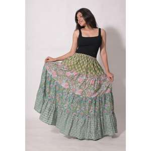 Jupe longue en coton tissé 100% Lavinas, imprimé patchwork, style bohème, faite à la main, maxi, ethnique, florale, respirante, pour l'été - Product Image 5