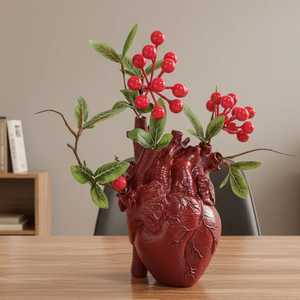 Red Heart‑Shaped Resin Flower <b>Vase</b> – <b>Small</b> High‑End Scandi <b>Vase</b> for Wabi‑Sabi Home Décor, Minimalist Handmade Ornament for Moder - Product Image 4