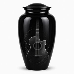 Autocollant commémoratif de luxe blanc et noir en forme de guitare avec urne funéraire émaillée pour cendres humaines - Product Image 2