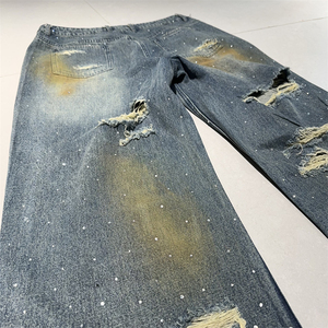Jean en denim tricoté de haute qualité pour homme, décontracté, taille mi-haute, coupe ample, imprimé camouflage, grande taille, délavé - Product Image 4