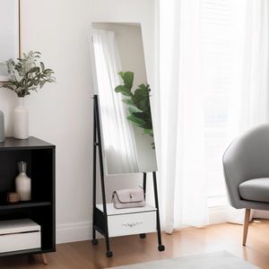 Perline di luce bianca pieno specchio in legno stile 1 grande cassetto 4 ruote porta gioielli specchio armadietto bianco - Product Image 1