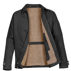 Chaqueta de Trabajo de Lona Negra para Hombre con Cierre de Cremallera, Forro de Sherpa, Cuello Camisero, Corte Regular, para Otoño - Product Image 6