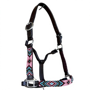 Harnais pour cheval en cuir véritable perlé de haute qualité et confort, boucle en laiton, durable, portable, entièrement réglable, style western - Product Image 1