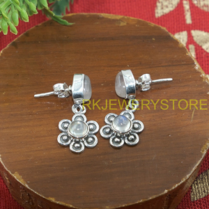 Pendientes de Cuarzo Rosa Natural y Piedra Lunar, Plata de Ley 925, Hechos a Mano, Diseño Floral, Estilo Boho, Joyería de Moda, Regalo para Mujer - Product Image 3