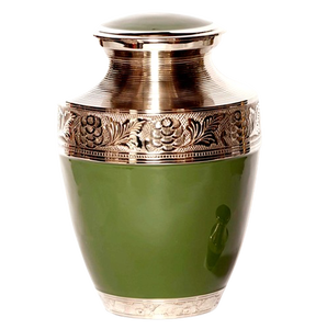 Urna Funeraria de Latón Pulido Grabado en Verde para Cenizas de Adultos, Estilo Americano/Europeo - Product Image 1