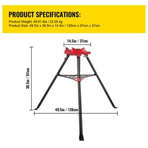 Supporto per Tubi Pieghevole Portatile 460-6 con Gambe in Acciaio, Capacità 1/8-6 Pollici, Morsetto a Catena per Tubi, Cavalletti per Tubi, Vassoio Portautensili - Product Image 4