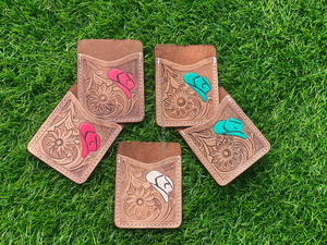 Nouvelle vente chaude usiné à la main sculpture concepteur ATM porte-cartes multi-utilisations Western élégant en cuir véritable porte-cartes pour unisexe - Product Image 5