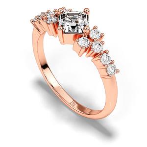 Anillo de Compromiso de Oro de 14K con Diamante Natural Corte Esmeralda y Diamantes Laterales Redondos, Anillo de Novia Elegante y Lujoso, Regalo de Joyería Fina - Product Image 5