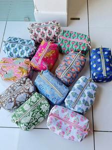 Handmade Eco-Friendly Cotton Unisex Quilted Travel Pouch Shaving <b>Makeup</b> Storage Zipper Hand Block Bohemian Animal Cosmetic - Product Image 4