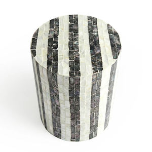 Tabourets cylindriques incrustés de coquillages, mosaïque de nacre naturelle, table de chevet pour la décoration intérieure. - Product Image 3