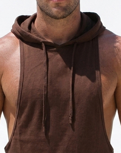 Camiseta sin mangas con capucha para hombre, estilo stringer, para yoga, culturismo y entrenamiento, con espalda cruzada - Product Image 4