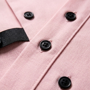 Camisa de Vestir Rosa para Hombre, con Botón Lateral Asimétrico, de Lujo, Casual, Corte Ajustado, Diseño de Manga Larga, Blusa de Algodón a la Moda - Product Image 3
