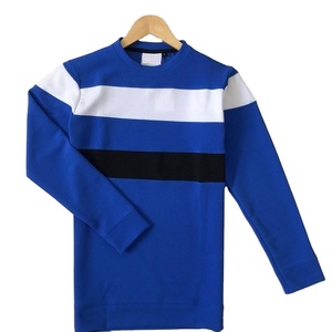 T-shirts pour hommes de qualité supérieure à haute tendance T-shirts à manches longues en mélange de coton et de polyester extensible à col rond côtelé motif solide - Product Image 4