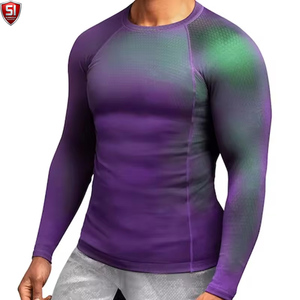 Unisex <b>Long</b> <b>Sleeve</b> <b>Compression</b> <b>Shirt</b> Crew Neck Sublimation Printed Gradient Color Quick Dry Breathable Full <b>Sleeve</b> Sports Body - Product Image 1