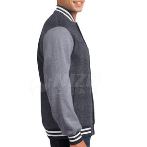 Veste universitaire pour homme gris foncé avec manches gris clair, style preppy, boutonnée sur le devant, col rabattu, pour l'automne, fabriquée au Pakistan - Product Image 2