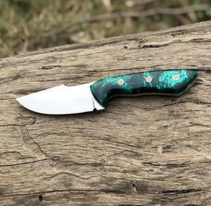 Couteau de camping à lame fixe Drop Point, lame en acier inoxydable, manche en résine verte, couteau de survie plein fil à lame intégrée pour l'extérieur - Product Image 3