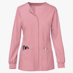 Veste d'uniforme d'infirmière OEM à prix de gros, col rond, manches longues, poignets côtelés, poches plaquées, vestes de travail en gros - Product Image 6