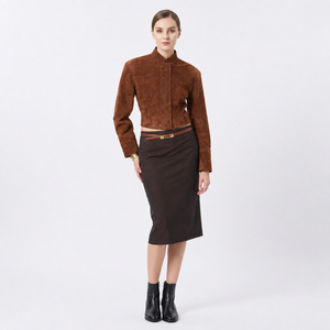 Veste en cuir pour femme, style camionneur, en cuir de vache, veste en daim violet, style vintage, vestes en cuir véritable pour femmes - Product Image 5