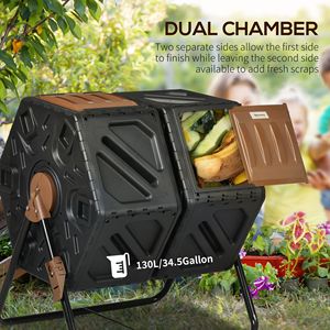 Compostador de Doble Cámara de 34.5 Galones para Exteriores con 24 Aberturas de Ventilación y Patas de Acero, Aireadores de Compost - Product Image 4