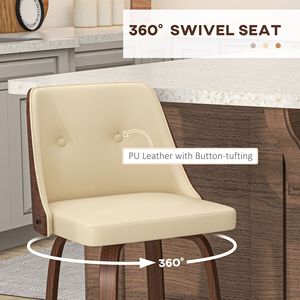 Set di 2 Sgabelli da Bar Girevoli Alti con Schienale Trapuntato in Pelle PU e Poggiapiedi Beige per Cucina - Product Image 4