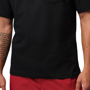 Camiseta de algodón grueso negra para hombre, cuello redondo, con bolsillo, manga corta, informal, holgada, con estampado, suave, para verano, para el día a día - Product Image 6