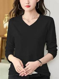 เสื้อผ้าผู้หญิงแขนยาวอเนกประสงค์ ดีไซน์คอวีเรียบง่ายและน้ำหนักเบา - Product Image 4