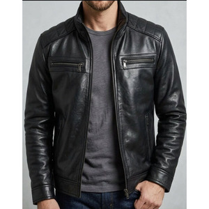 Custom Men Genuine Leather <b>Jacket</b> Slim Fit Motorcycle Cafe <b>Racer</b> Biker <b>Jacket</b> Quilted Shoulder Real Leather Coat for Men - Product Image 5
