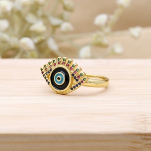 Bague ajustable en argent 925 plaqué or avec émail et zircone cubique multicolore motif œil porte-bonheur, bijoux fins Memoria Jewels - Product Image 5