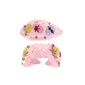 <b>Cute</b> Pink Album Theme Top Knot Hairband Hand Embroidered Tassel Beadwork Fashion Hair Accessory for Women Export - Product Image 6
