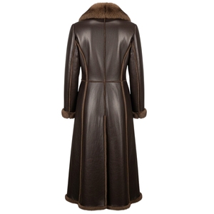 Unisex Long Genuine Leather <b>Coat</b> Fur Collar Cuffs Double Breasted <b>Winter</b> Overcoat Casual Style <b>Thick</b> Windproof Front - Product Image 2