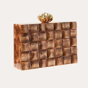 Bolso de mano de madera de mango para mujer Diseño primum con perilla de decoración de latón Forro de algodón de Estilo Vintage informal - Product Image 1