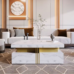 Tavolino da Caffè Moderno Quadrato con 4 Cassetti, Soluzione di Archiviazione Pratica - Product Image 1