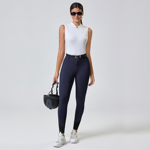 Pantalones de equitación personalizados OEM para mujer, de cintura media, con agarre de silicona, asiento completo, cierre de cremallera, alta elasticidad, Spandex/Poliéster - Product Image 4