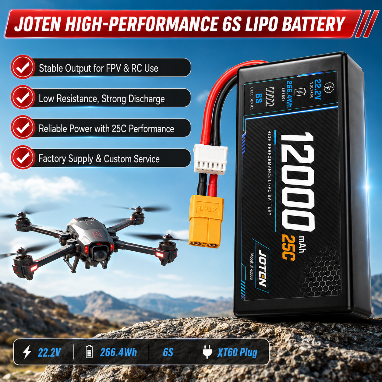 12000mAh 6S 12S 14S LiPo Battery 22.2V 25C High Discharge Rechargeable Power Pack With XT90 Connector For RC UAV Drone · image 3