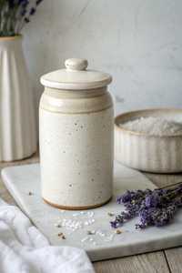 Ceramic Tea Sugar <b>Storage</b> Jars With Wooden Lids Airtight Kitchen Container Minimalist Design - Product Image 3