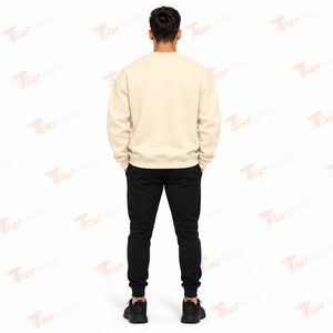 Sudadera de Cuello Redondo para Hombre, Color Crema, Corte Regular, Diseño de Latido de Corazón con Impresión por Transferencia de Calor, Ropa Casual de Otoño, Ecológica, Serigrafiada - Product Image 4