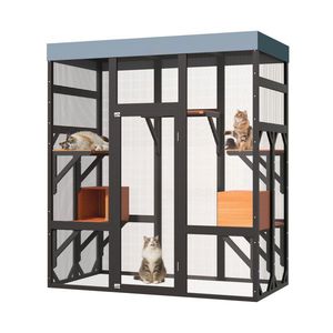 Grande Recinto Esterno per Gatti con 5 Piattaforme e 2 Casette per Riposo, Struttura in Metallo Sicura, Facile Montaggio, per Arredamento Interno di Case per Animali Domestici - Product Image 3
