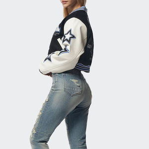 Women’s Cropped <b>Leather</b> Varsity <b>Jacket</b> Custom Baseball Style with Embroidery, University & College <b>Jacket</b> - Product Image 4