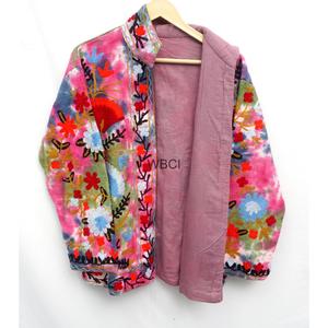 Veste en coton brodée de fleurs pour femme, col style bohème, vêtement d'extérieur printanier, manteau patchwork fait main - Product Image 3