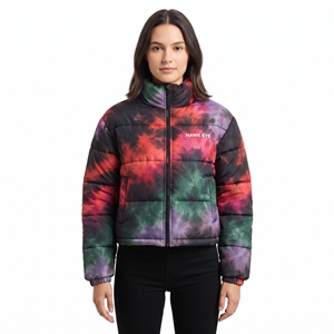Chaqueta Acolchada para Mujer, Estampado Tie Dye, Cierre Completo, Cuello Alto, Ropa de Invierno, Diseño Personalizado por Sublimación, Relleno de Poliéster - Product Image 1